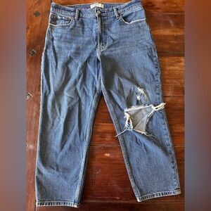 Abercrombie & Fitch High Rise Mom Jeans Distressed Blue Denim Size 30